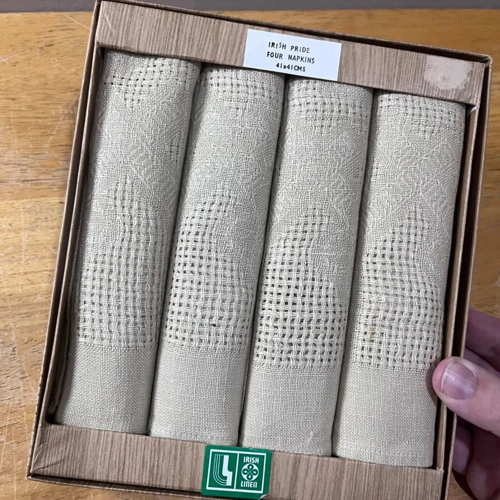Vtg Irish Pride Irish Linen Napkins Set of 4 Oatmeal Lattice 41x41cm